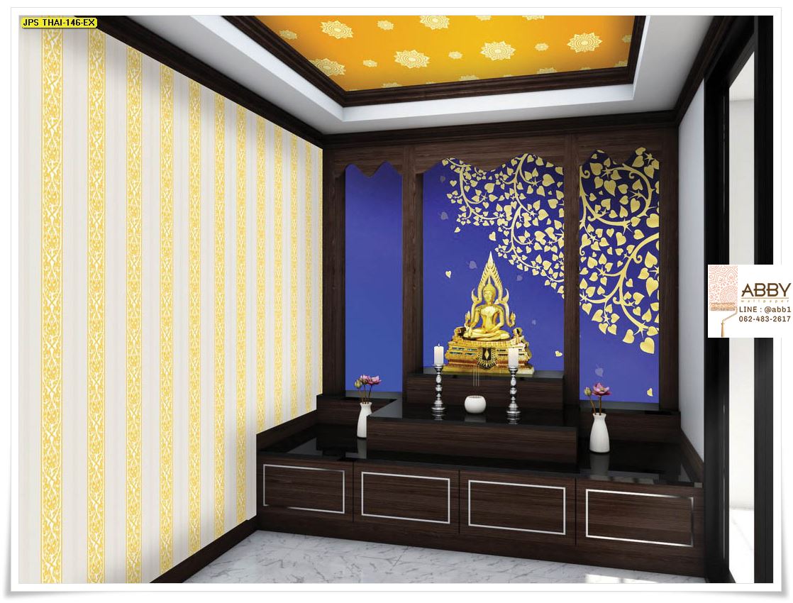 รูปแต่งห้องพระ จัดห้องพระเสริมโชคลาภบารมี ลายต้นโพธิ์