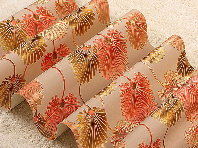 วอลเปเปอร์ติดผนังลายใบพัด สีแดงพื้นครีม รหัส 900623